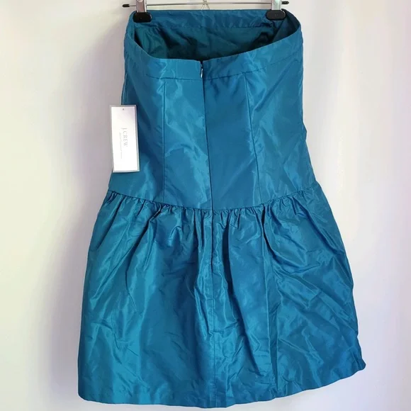J crew 100% silk blue strapless dress size 12 NWT - Picture 2 of 7